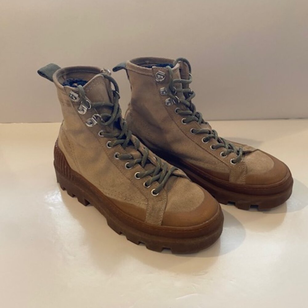 Zara Suede Military/ combat Style boots Beige Size 38 (7.5)